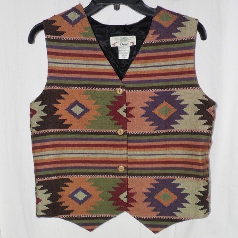 Vintage Orvis Southwest Tribal Aztec Tapestry Vest